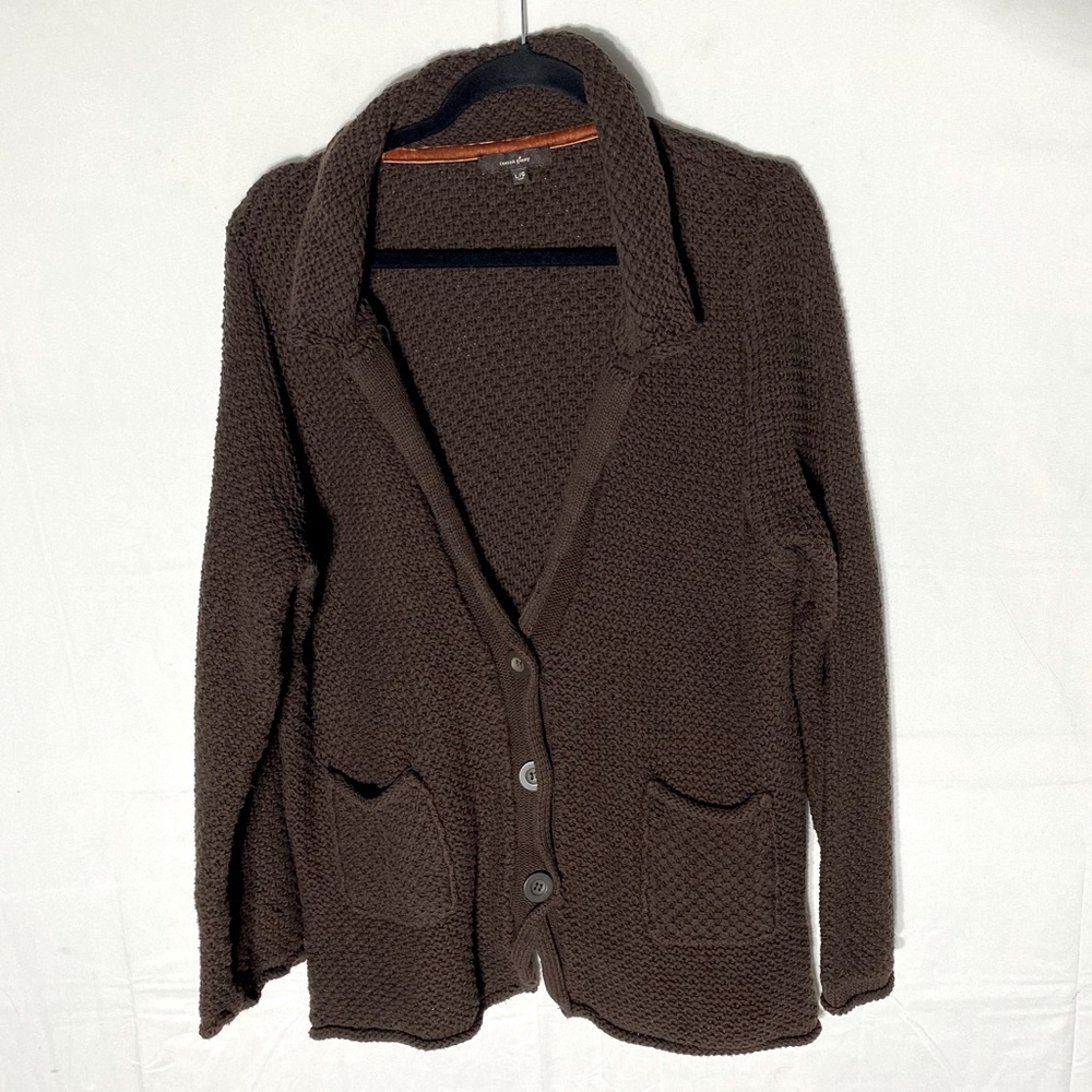 Cotton Ginny Brown Cotton Knit Button Up Cardigan L Cottagecore Grannycore